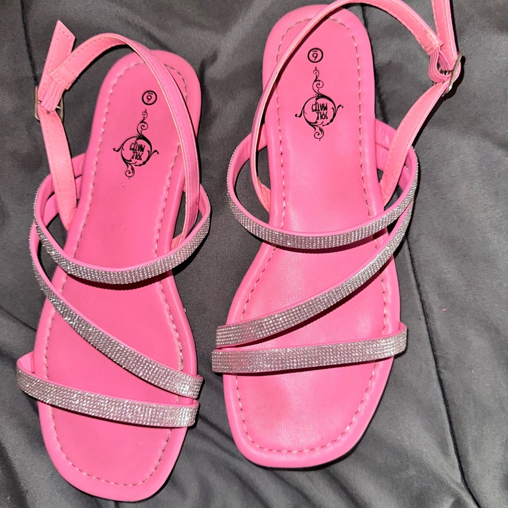 Pink Strappy Sandals with Silver Accents